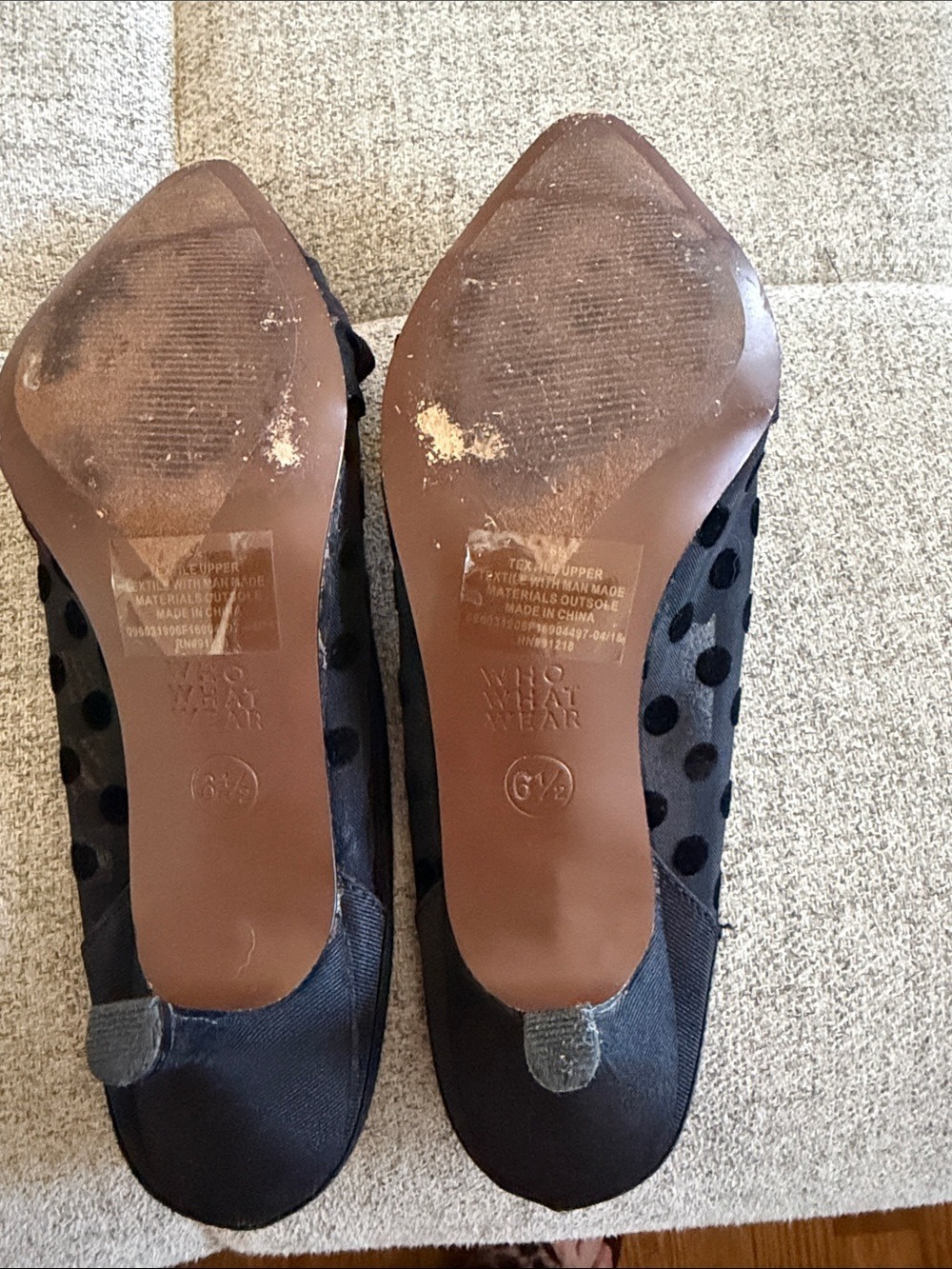 Who What Wear Black Polka Dot Mesh Bow Kitten Heel Mules Size 6.5 Pointed Toe - Picture 9 of 10